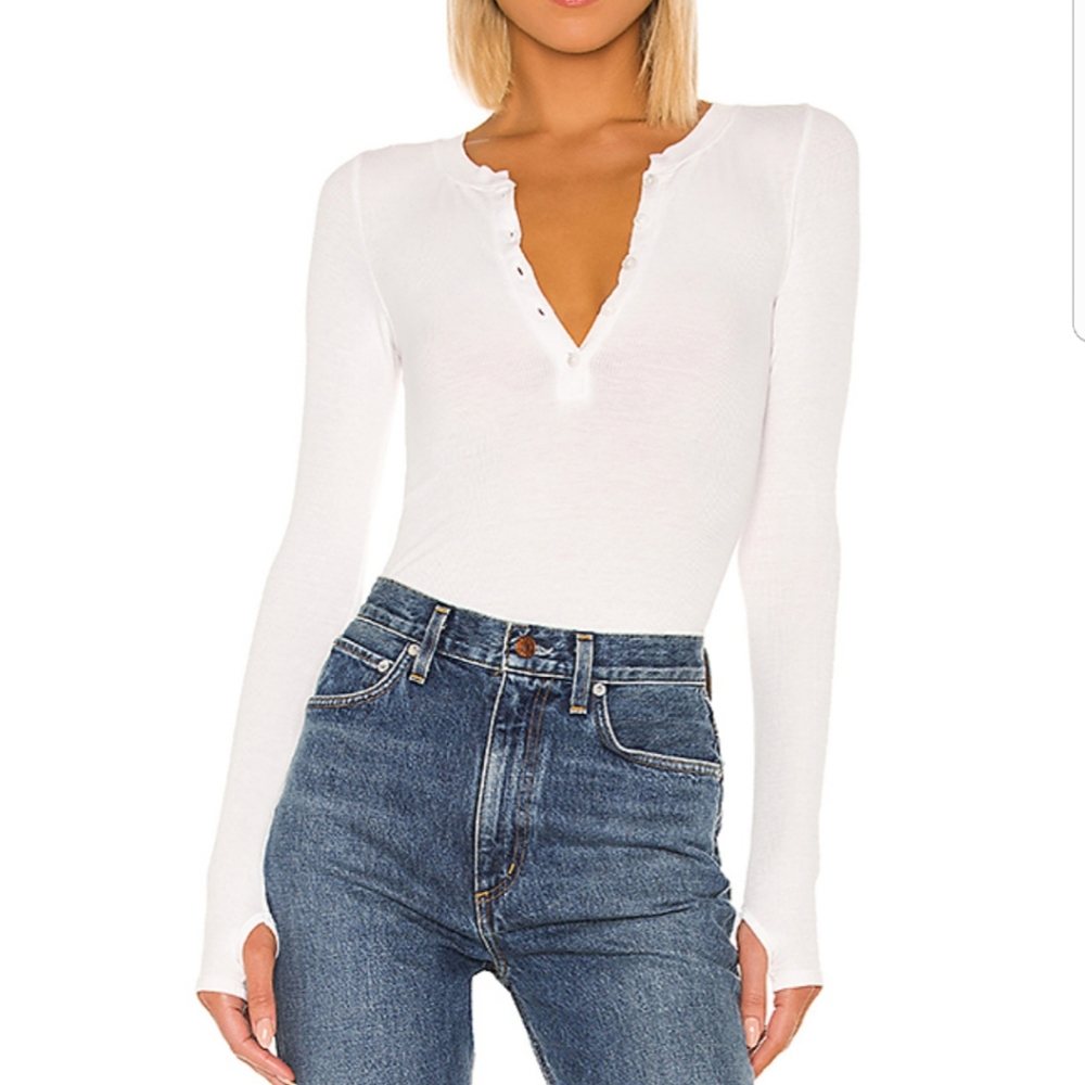 NWOT white silk long sleeve Henley top